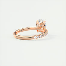 Oval cut solitaire Frank Darling lab grown diamond engagement ring with floral prongs, low profile basket and 1.8mm 3/4 french pave band in rose gold