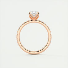 Oval cut solitaire Frank Darling lab grown diamond engagement ring with floral prongs, low profile basket and 1.8mm 3/4 french pave band in rose gold