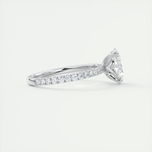 Oval cut solitaire Frank Darling lab grown diamond engagement ring with floral prongs, low profile basket and 1.8mm 3/4 french pave band in white gold