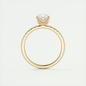 Oval cut solitaire Frank Darling lab grown diamond engagement ring with floral prongs, low profile basket and 1.8mm 3/4 french pave band in yellow gold