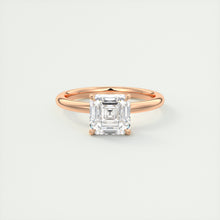 Art Deco inspired Frank Darling Asscher cut lab grown diamond engagement ring in rose gold with floral prongs