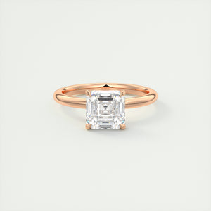 Art Deco inspired Frank Darling Asscher cut lab grown diamond engagement ring in rose gold with floral prongs