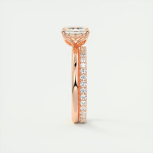 Art Deco inspired Frank Darling Asscher cut lab grown diamond engagement ring in rose gold with floral prongs