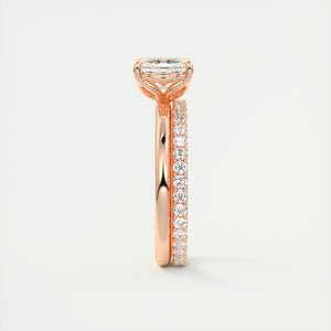 Art Deco inspired Frank Darling Asscher cut lab grown diamond engagement ring in rose gold with floral prongs
