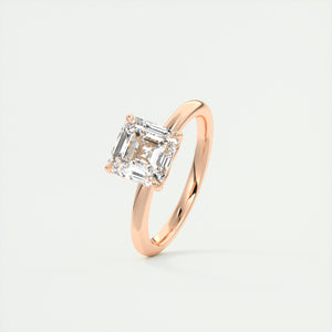 Art Deco inspired Frank Darling Asscher cut lab grown diamond engagement ring in rose gold with floral prongs