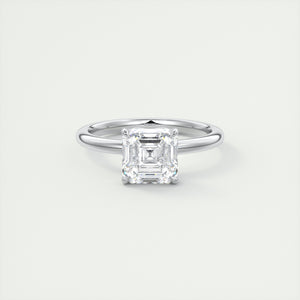 Art Deco inspired Frank Darling Asscher cut lab grown diamond engagement ring in white gold with floral prongs