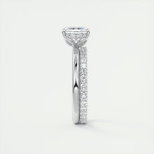 Art Deco inspired Frank Darling Asscher cut lab grown diamond engagement ring in white gold with floral prongs