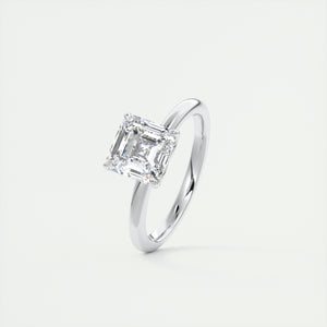 Art Deco inspired Frank Darling Asscher cut lab grown diamond engagement ring in white gold with floral prongs