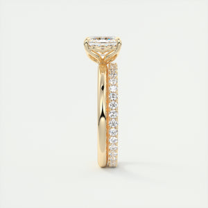Art Deco inspired Asscher Frank Darling lab grown diamond engagement ring in yellow gold with floral prongs