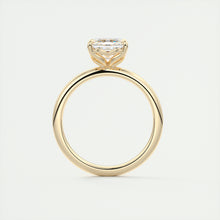 Art Deco inspired Frank Darling Asscher cut lab grown diamond engagement ring in yellow gold with floral prongs