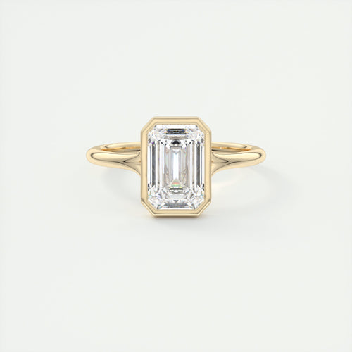 Floating emerald cut bezel Frank Darling diamond engagement ring yellow gold