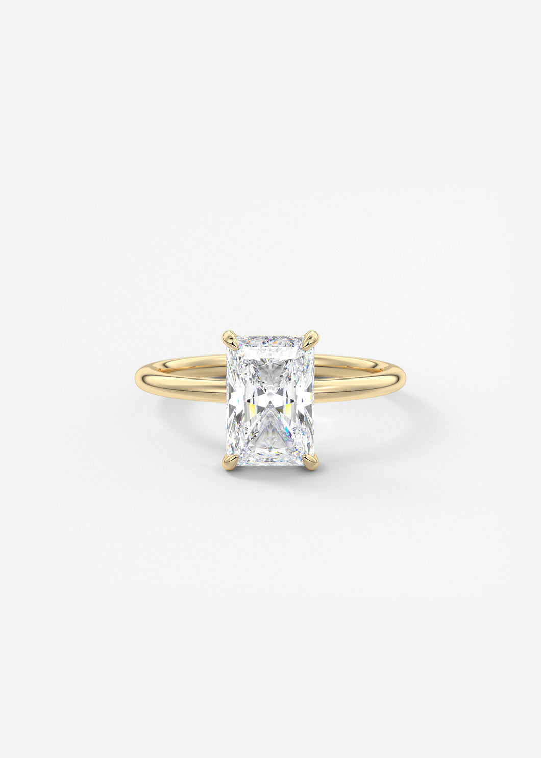 north south radiant cut classic four claw prong frank darling engagement ring classic solitaire hidden halo yellow gold