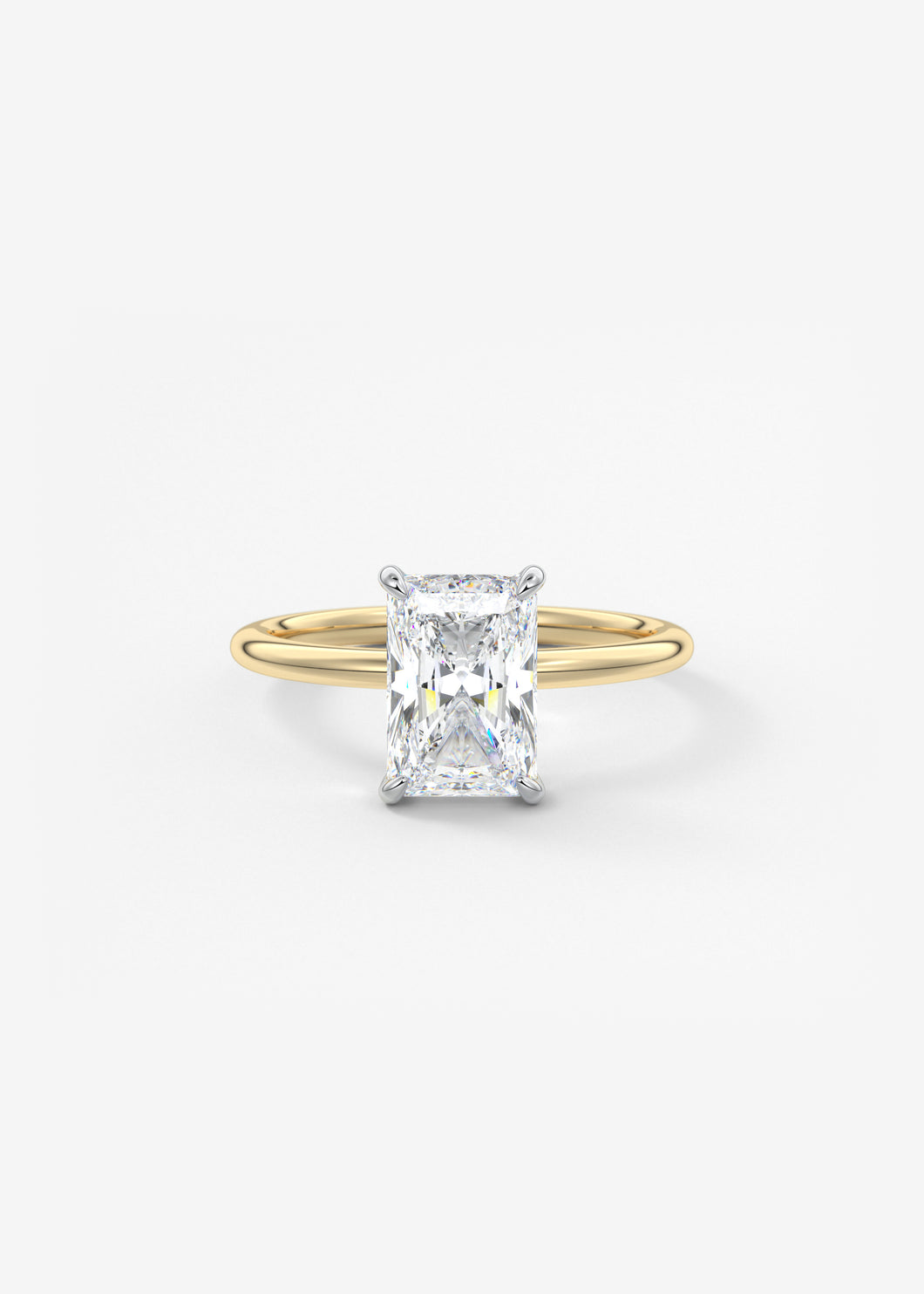 north south radiant cut classic four claw prong frank darling engagement ring classic solitaire two tone platinum yellow gold