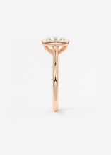 Vintage inspired round bezel set Frank Darling diamond engagement ring with millgrain detailing and a low profile trellis basket in rose gold