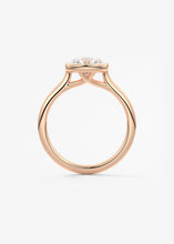 Vintage inspired round bezel set Frank Darling diamond engagement ring with millgrain detailing and a low profile trellis basket in rose gold