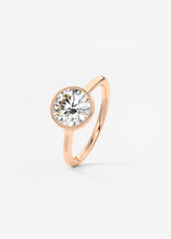 Vintage inspired round bezel set Frank Darling diamond engagement ring with millgrain detailing and a low profile trellis basket in rose gold