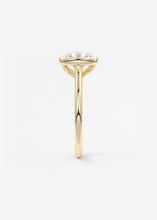 Vintage inspired round bezel set Frank Darling diamond engagement ring with millgrain detailing and a low profile trellis basket in yellow gold