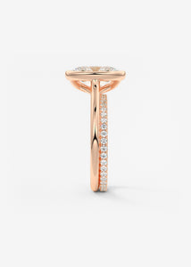 Vintage inspired oval bezel set Frank Darling diamond engagement ring with millgrain detailing and a low profile trellis basket in rose gold
