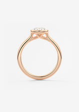 Vintage inspired oval bezel set Frank Darling diamond engagement ring with millgrain detailing and a low profile trellis basket in rose gold