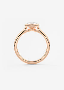 Vintage inspired oval bezel set Frank Darling diamond engagement ring with millgrain detailing and a low profile trellis basket in rose gold