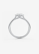 Vintage inspired oval bezel set Frank Darling diamond engagement ring with millgrain detailing and a low profile trellis basket in platinum