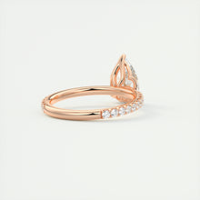 Three prong pear cut solitaire Frank Darling lab grown diamond engagement ring with floral prongs, low profile basket and 1.8mm french pave band in rose gold