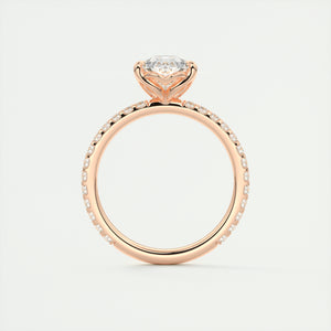 Three prong pear cut solitaire Frank Darling lab grown diamond engagement ring with floral prongs, low profile basket and 1.8mm french pave band in rose gold