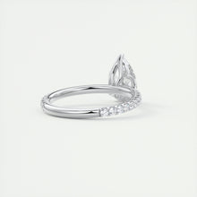Three prong pear cut solitaire Frank Darling lab grown diamond engagement ring with floral prongs, low profile basket and 1.8mm french pave band in white gold