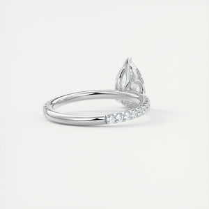 Three prong pear cut solitaire Frank Darling lab grown diamond engagement ring with floral prongs, low profile basket and 1.8mm french pave band in white gold
