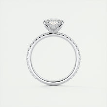 Three prong pear cut solitaire Frank Darling lab grown diamond engagement ring with floral prongs, low profile basket and 1.8mm french pave band in white gold