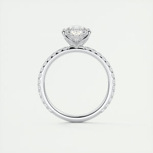 Three prong pear cut solitaire Frank Darling lab grown diamond engagement ring with floral prongs, low profile basket and 1.8mm french pave band in white gold