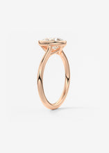 Vintage inspired pear bezel set Frank Darling diamond engagement ring with millgrain detailing and a low profile trellis basket in rose gold