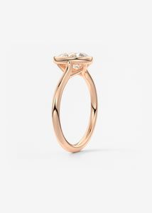 Vintage inspired pear bezel set Frank Darling diamond engagement ring with millgrain detailing and a low profile trellis basket in rose gold