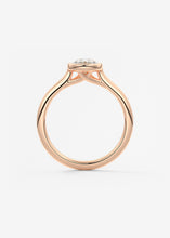 Vintage inspired pear bezel set Frank Darling diamond engagement ring with millgrain detailing and a low profile trellis basket in rose gold