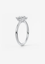 Vintage inspired pear bezel set Frank Darling diamond engagement ring with millgrain detailing and a low profile trellis basket in platinum