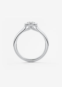 Vintage inspired pear bezel set Frank Darling diamond engagement ring with millgrain detailing and a low profile trellis basket in platinum