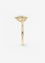Vintage inspired pear bezel set Frank Darling diamond engagement ring with millgrain detailing and a low profile trellis basket in yellow gold