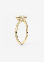 Vintage inspired pear bezel set Frank Darling diamond engagement ring with millgrain detailing and a low profile trellis basket in yellow gold