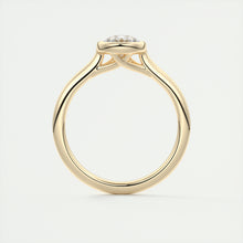 Vintage inspired pear bezel set Frank Darling diamond engagement ring with millgrain detailing and a low profile trellis basket in yellow gold