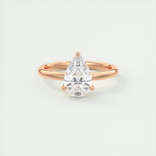 Pear cut solitaire Frank Darling lab grown diamond engagement ring with floral prongs, low profile basket and 1.8mm round band in rose gold
