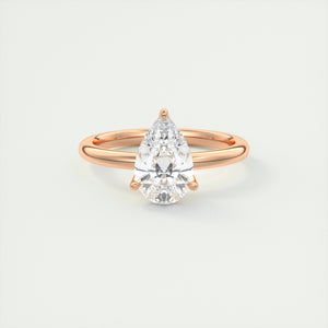 Pear cut solitaire Frank Darling lab grown diamond engagement ring with floral prongs, low profile basket and 1.8mm round band in rose gold