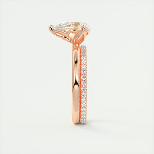 Pear cut solitaire Frank Darling lab grown diamond engagement ring with floral prongs, low profile basket and 1.8mm round band in rose gold