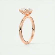 Pear cut solitaire Frank Darling lab grown diamond engagement ring with floral prongs, low profile basket and 1.8mm round band in rose gold
