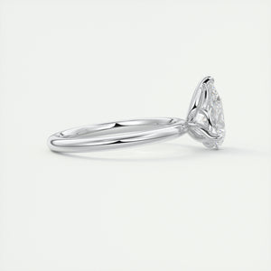 Pear cut solitaire Frank Darling lab grown diamond engagement ring with floral prongs, low profile basket and 1.8mm round band in white gold