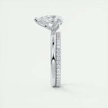 Pear cut solitaire Frank Darling lab grown diamond engagement ring with floral prongs, low profile basket and 1.8mm round band in white gold