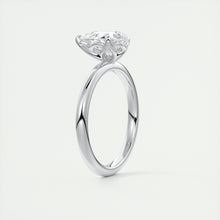 Pear cut solitaire Frank Darling lab grown diamond engagement ring with floral prongs, low profile basket and 1.8mm round band in white gold