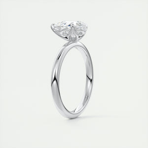 Pear cut solitaire Frank Darling lab grown diamond engagement ring with floral prongs, low profile basket and 1.8mm round band in white gold