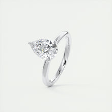 Pear cut solitaire Frank Darling lab grown diamond engagement ring with floral prongs, low profile basket and 1.8mm round band in white gold