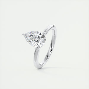 Pear cut solitaire Frank Darling lab grown diamond engagement ring with floral prongs, low profile basket and 1.8mm round band in white gold