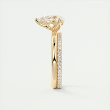 Pear cut solitaire Frank Darling lab grown diamond engagement ring with floral prongs, low profile basket and 1.8mm round band in yellow gold